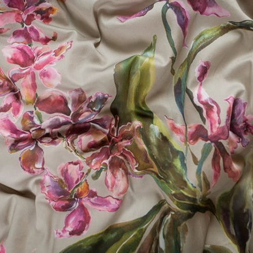 satīna gultas veļa decoflux orchid almond