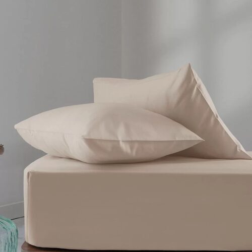 Атласная простыня с резинкой Орхидея бежевая